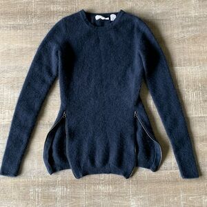 Inhabit Cashmere Sweater Side Zippers Navy Blue Long Sleeve Crew Neck Petite
